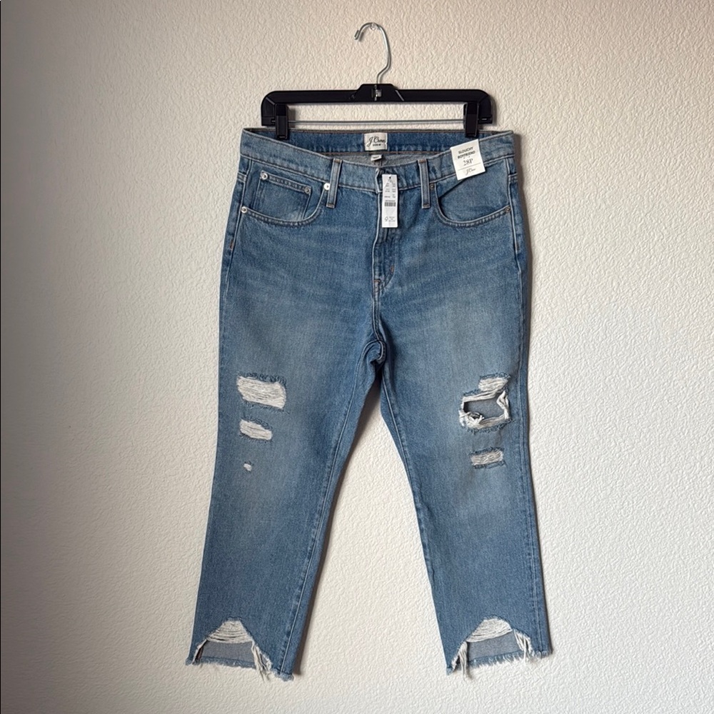 J. Crew Blue Ankle Cropped Distressed Jeans